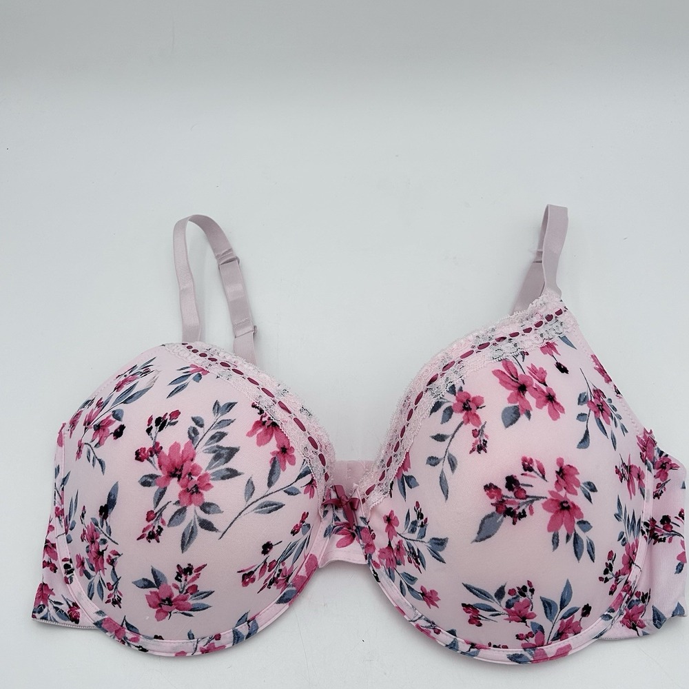 Love Affair‎ Bra 42D Pink Floral Bow Underwire Padded Feminine Coquette